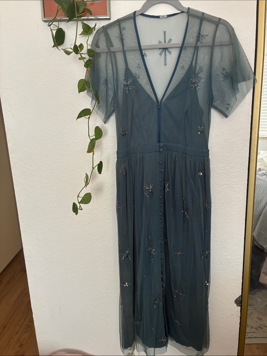 Chan Luu Dresses & Skirts - Chan Luu Teal Sheer Beaded Midi Dress with Star Embellishments
